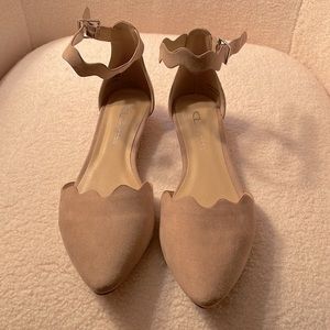 CL by Laundry taupe scalloped ankle strap flat